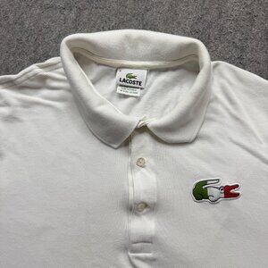 Lacoste Polo Shirt Men 8 White Solid Pique Short Sleeve 44" x 25" Slim Fit